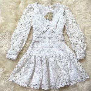 Michael Kors Medallion Lace Cutout Dress In White